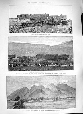 Old Antique Print 1888 Train Crash Paris Dijon Geneva Bandai-San Mountain 19th