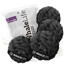 Loofah Sponge Bath Sponge for Women Men 4 Pack (Black Rough Surface)