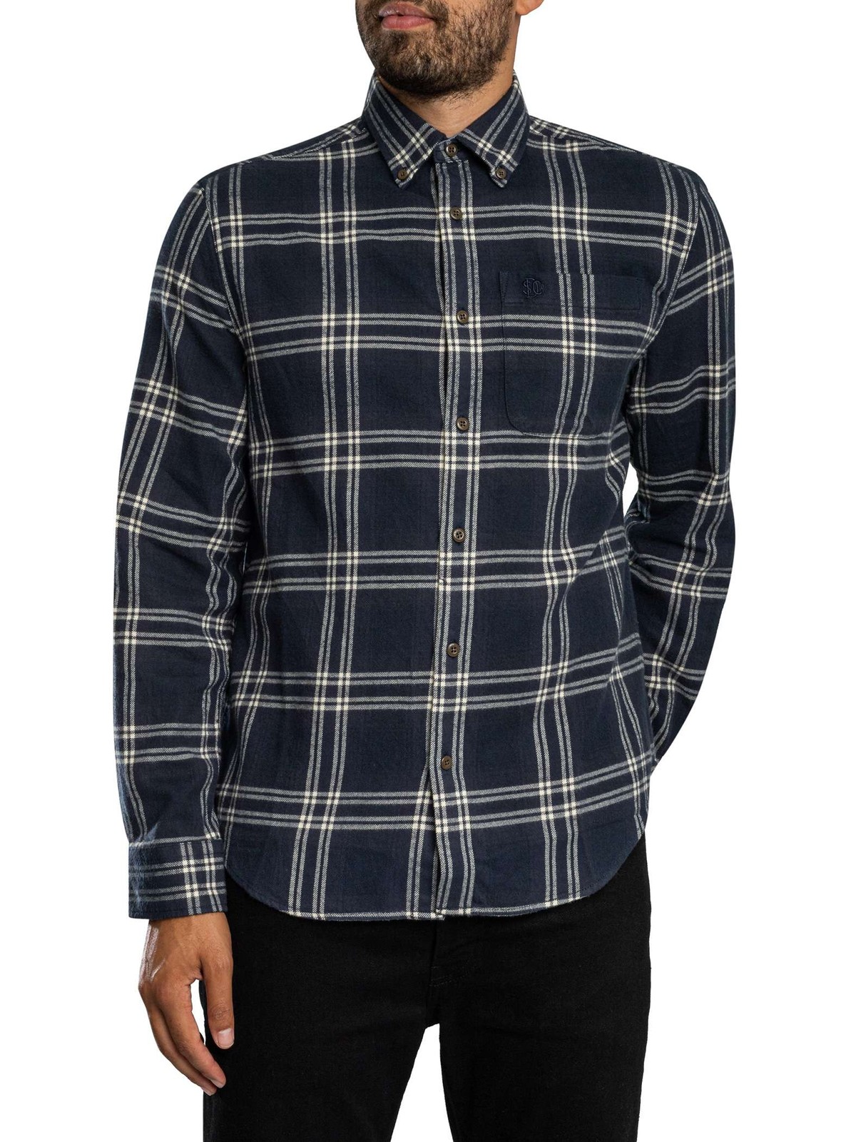 Superdry Cotton Lumberjack Shirt, Navy Window Check - XL