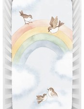 100 Cotton Sateen Fitted Crib Sheet: Rainbow and Birds. Modern Nursery, Use ...