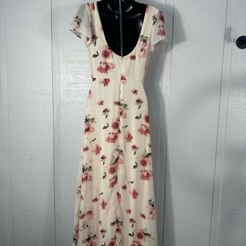 Lulus Cream Floral Flutter Sleeve Maxi Dress Size XS EUC - Picture 10 of 15