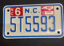 Vintage North Carolina Motorcycle License Plate Tag 2015 5T5593