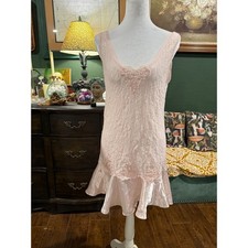 Adonna Pink Lace Chemise Nightgown Pearl Heart Satin Ruffle Trim Vintage Style