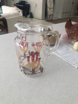 Vtg Hazel Atlas Desert Cactus Old West Cowboy South Pitcher Western