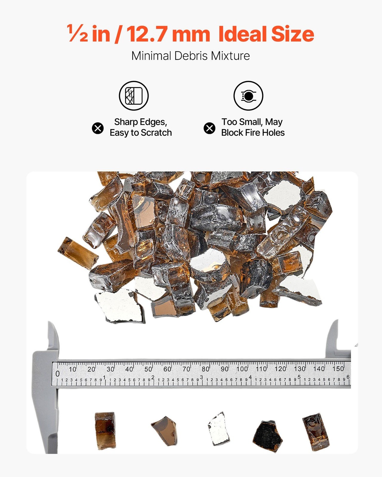 20lb 1/2-inch copper fire glass rocks for fireplace or fire pit table use