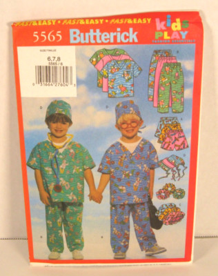 Butterick 5565 Easy Scrub Top, Shorts, Pants & Hat Boys' & Girls' 6-8 Pattern UC