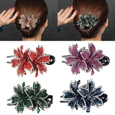 Vintage Crystal Double Flower Duckbill Clip Back Of Head Hair Clip Top Hairpin