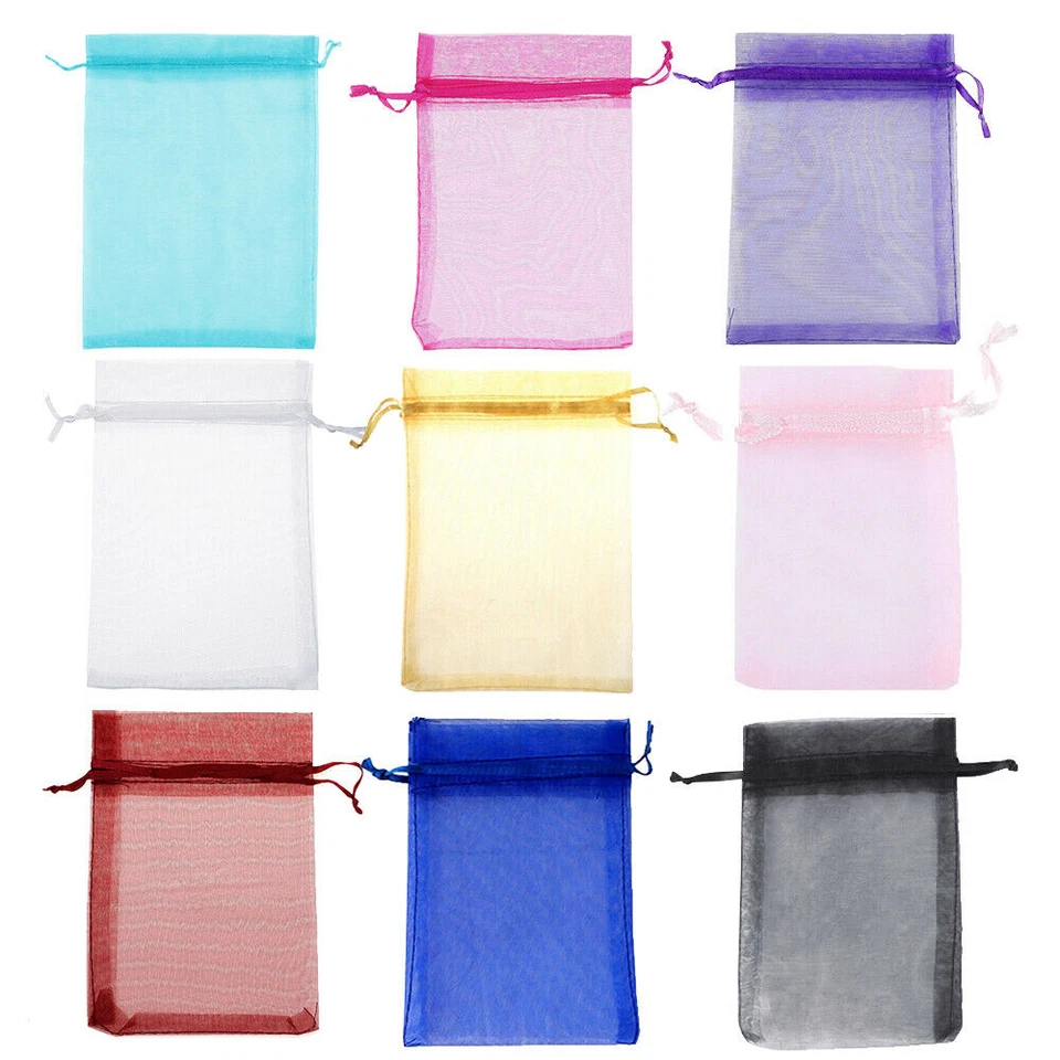 100 200pcs Drawstring Organza Gift Bags Wedding Party Jewelry Pouches 4x6" 5x7" - Image 3 of 4