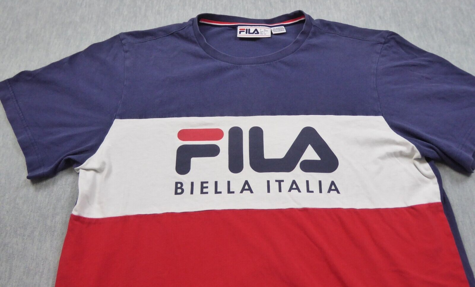FILA Camicia Adulto Grande Blu Bianco Rosso Spellout Righe Colorblock Biella Italia