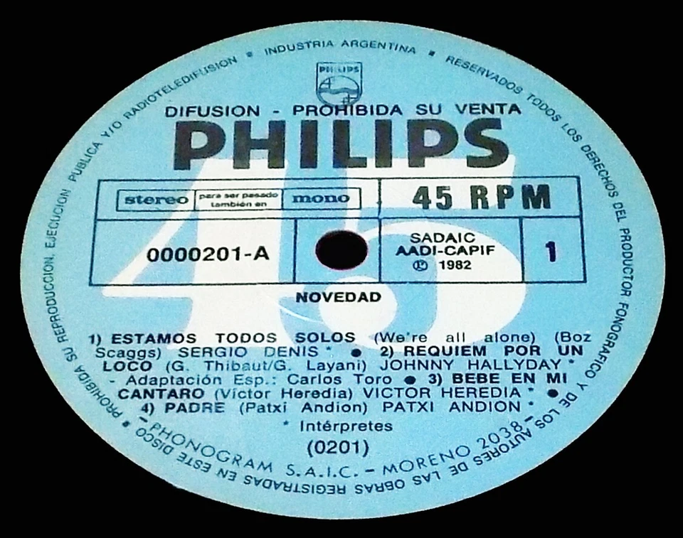 JOHNNY HALLYDAY In Spanish Argentina 45 rpm Promo 12" Requiem / Detras Del Amor Foto 3 de 4