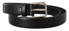 DOLCE & GABBANA Belt Black Calf Leather Silver Tone Logo Buckle s. 80cm/ 32in