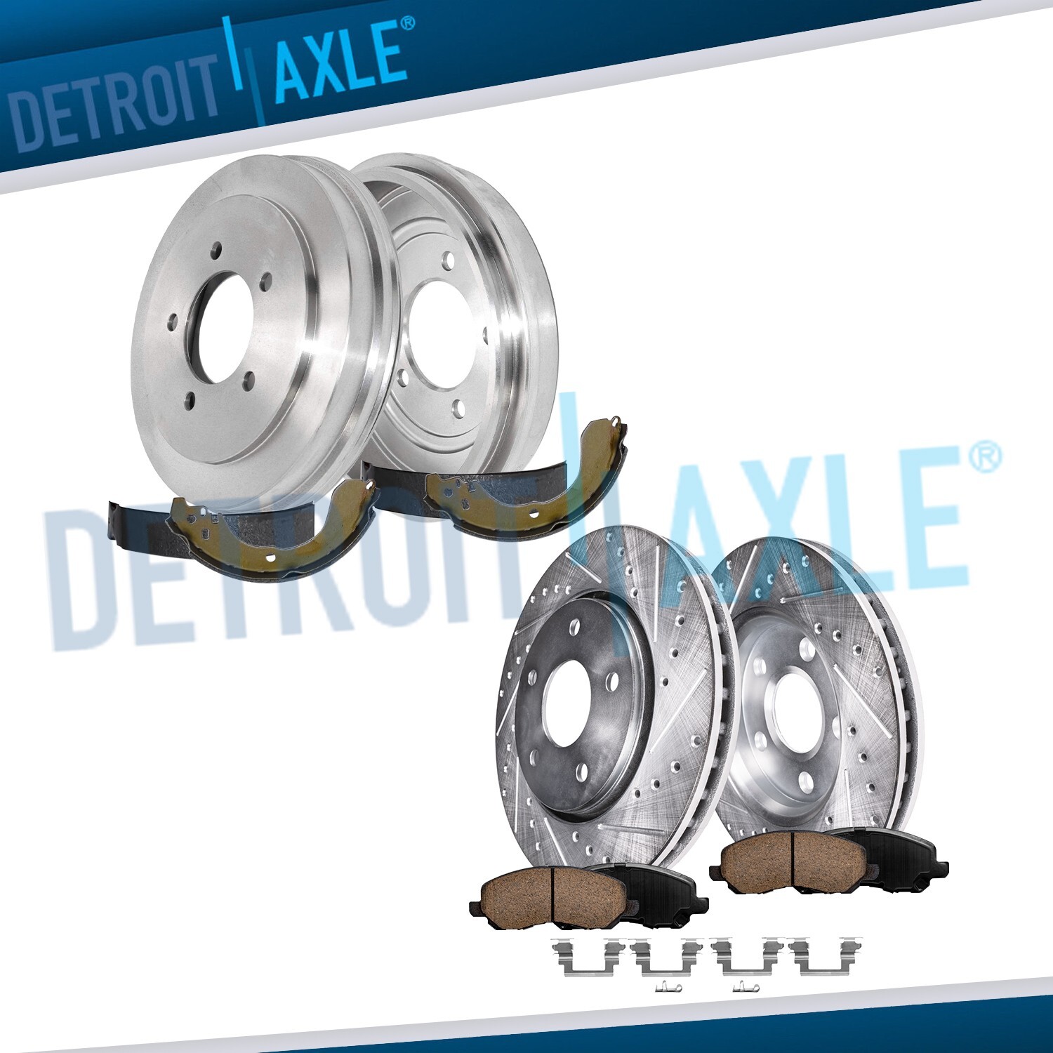 Front Drilled Rotors Rear Drums Brake Pads Shoes for Jeep Patriot Dodge