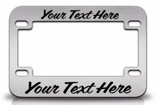 CUSTOM PERSONALIZED (METAL) Chrome MOTORCYCLE License Plate Frame Black FONT