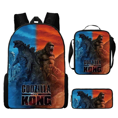 Mochila 3D Godzilla vs Kong Bolsa de libros escolares Mochila Bolsa de almuerzo Estuche para lápices Regalo - Imagen 16 de 50