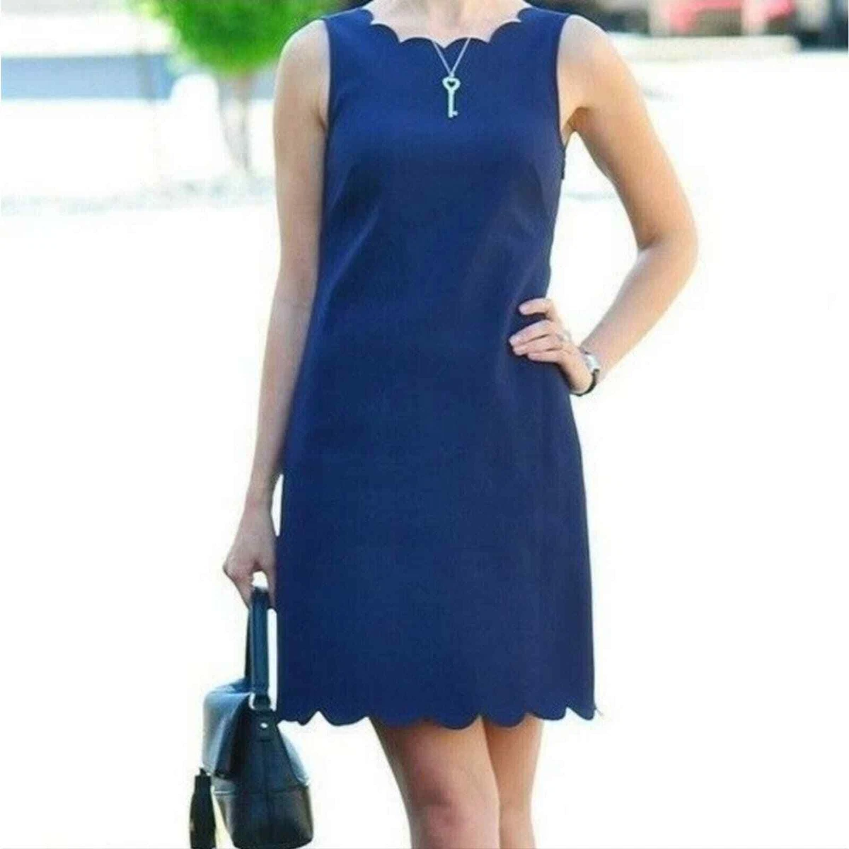 J crew navy on sale scalloped dress