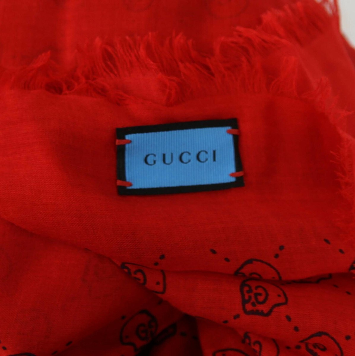 Gucci Ghost Red Modal/Silk GG Skull Print Large Square Scarf