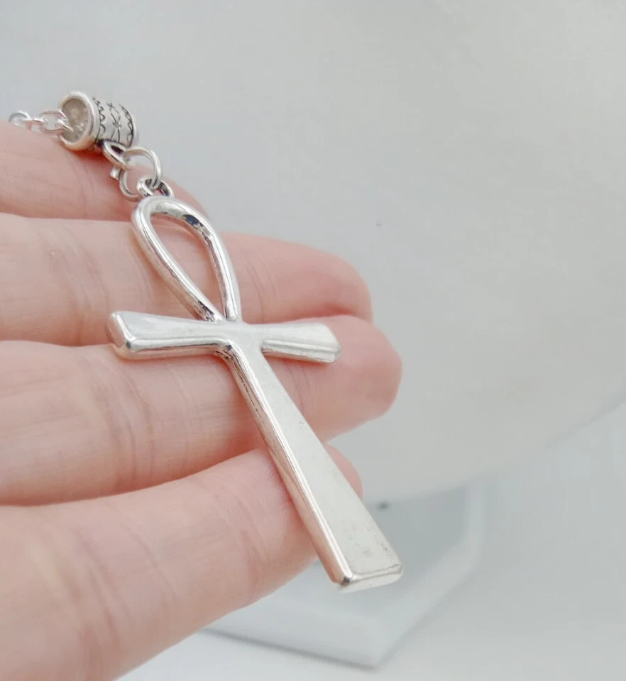 Collar Ankh Grande Llave de la Vida CRUZ Colgante Big Goth Rock Vintage Tono Plata Foto 3 de 4