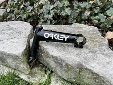 Retro Oakley Branded Mountain Bike Stem - Quill 1” Black Steel w Cable Stop