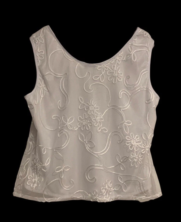 Белый вышитый майка с подкладкой Dressbarn женщина коллекции без рукавов размер 14 W - Изображение 4 из 4