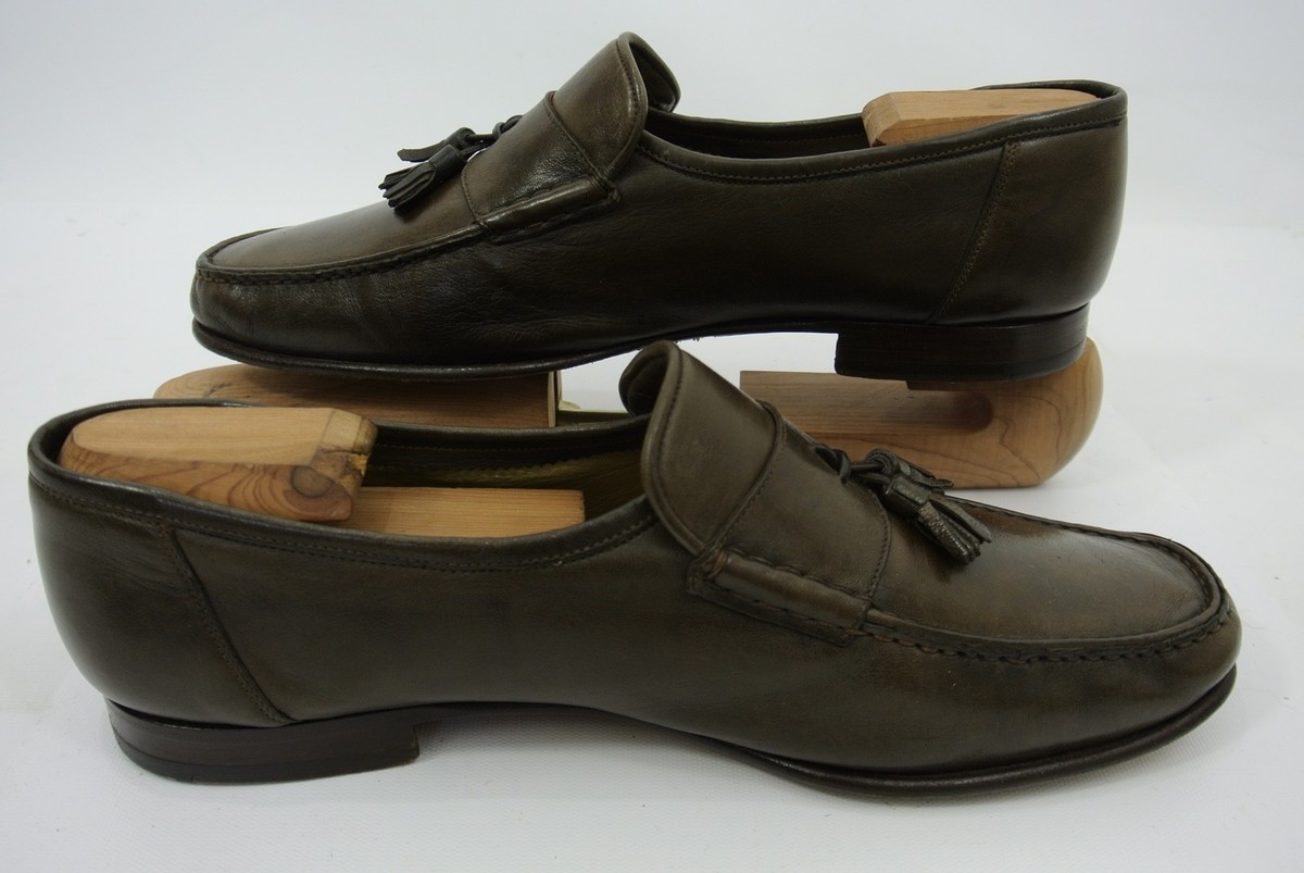 Santoni Italy Brown Leather Tassel Loafers Men display picture 3