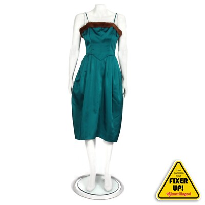 Vintage 1950's Cocktail Party Dress Emerald Green Maisel XS/XXS (needs TLC) 758