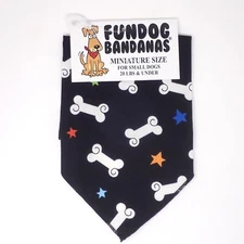 Fun Dog Bandana Black with White Bones Stars XS