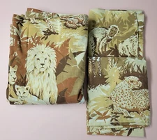 Vtg Lady Pepperell Safari Jungle Brown Zebras Giraffe Dbl Flat Sheet Pillowcase