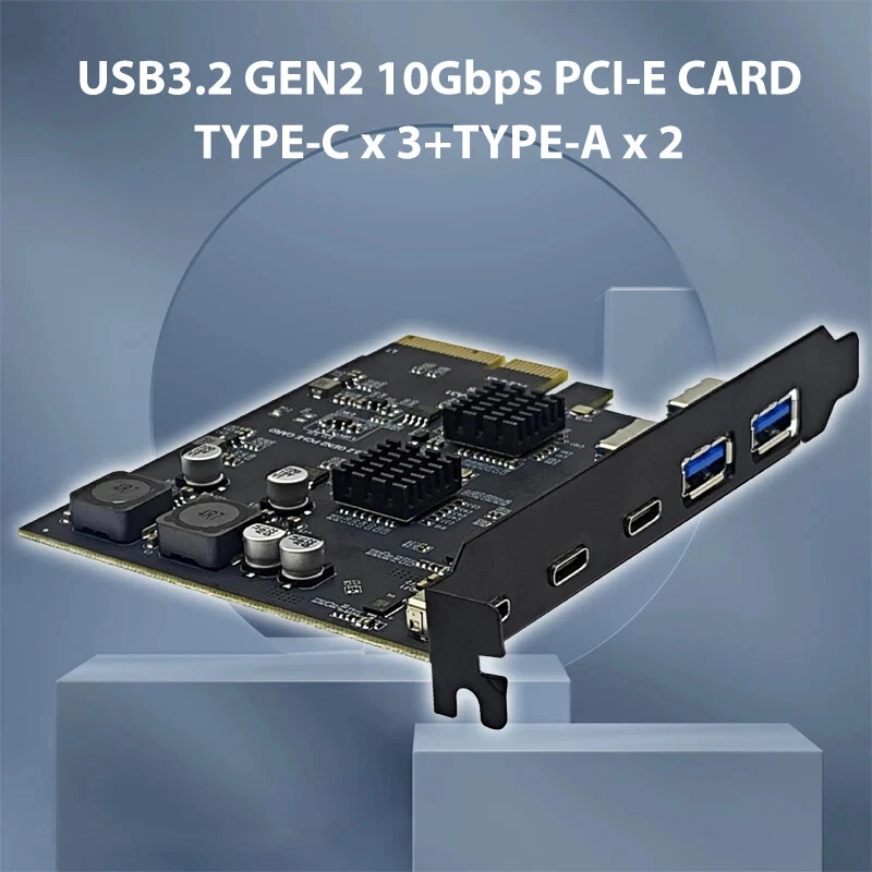 NEW PCI X4 To 3 Port Type C + 2 Port USB3.2 Adapter Expansion Card USB 3.2 HUB - Image 2 of 4