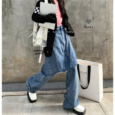 Women Casual Jeans Wide Leg Pants Retro High Waist baggy