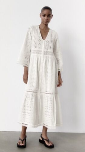 ZARA OYSTER WHITE DRESS WITH CUTWORK EMBROIDERY SIZE L UK 12/14/16 7521/042 BNWT - Picture 1 of 12