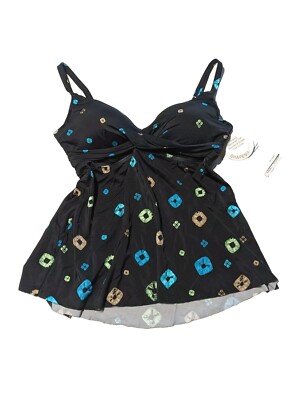 CoCo Reef Tankini Swim Top Women's 10  34C Double Strap Swimsuit Underwire Teal