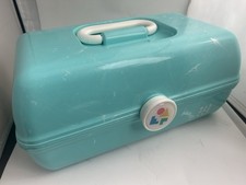 Caboodles 2-Tier Makeup Case Rare Teal Color With Mirror Made In USA
