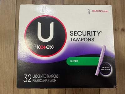 U by Kotex Security Tampons SUPER Unscented ~ 32 Count Plastic Applicator