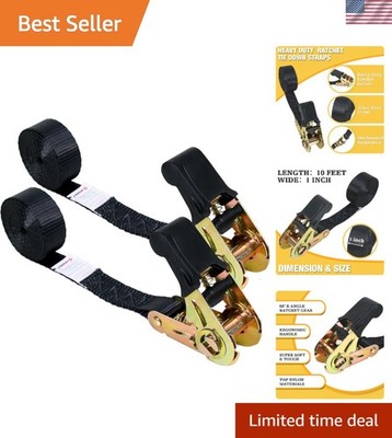 Ergonomic Ratchet Tie Down Straps - 1650 lb Capacity, 1'' x 10 ft for Outdoor Use