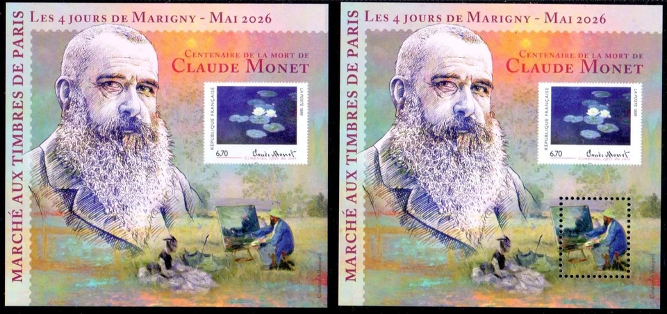 Lot de 2 blocs Marigny 2026 en paire dentelé et non dentelé Claude Monnet - Photo 1/1