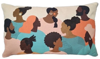 THRO STUDIO Multicultural People Embroidered Accents Decor Throw Pillow 24''×14''