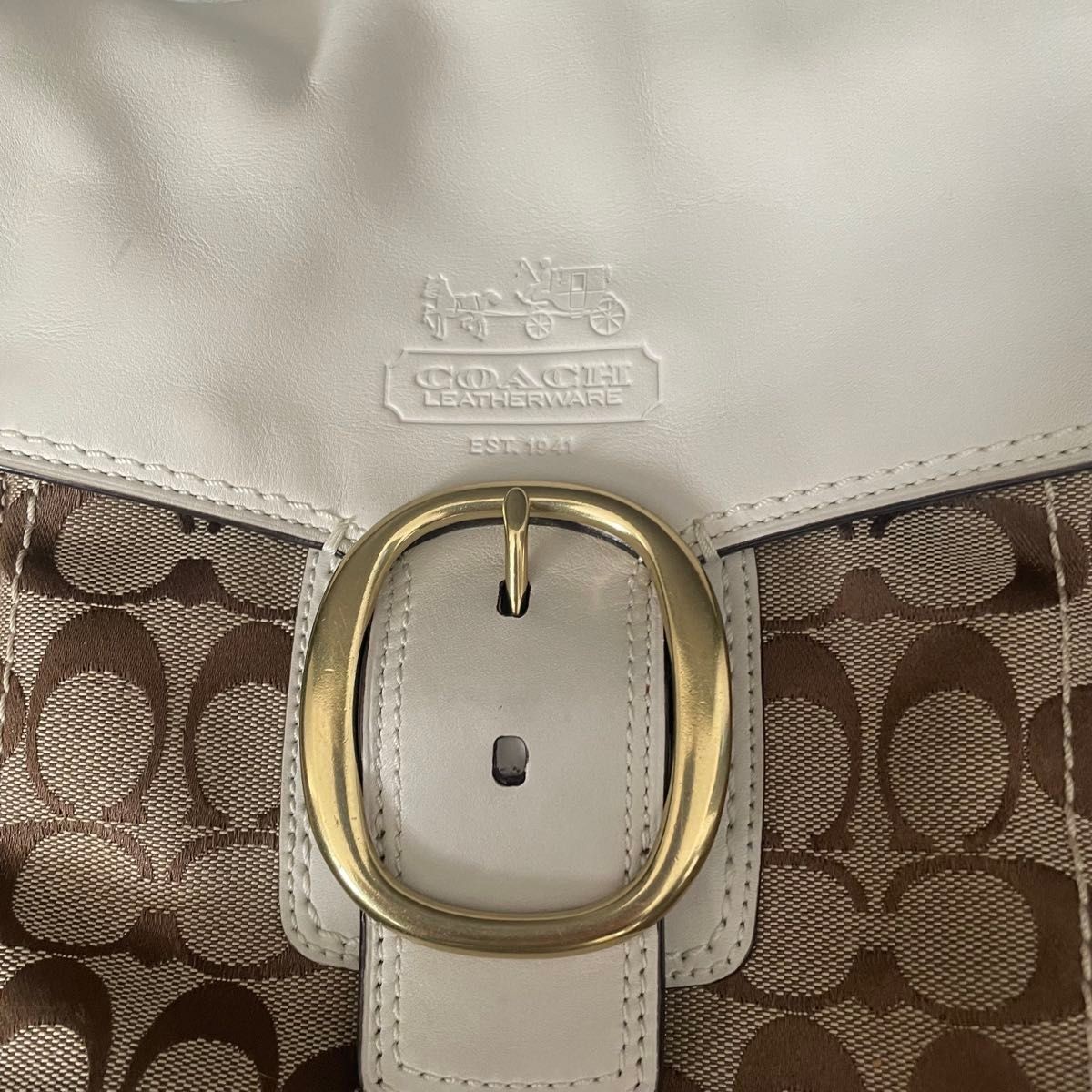 COACH Signature Shoulder Bag Beige x Brown Excellent Condition Canvas Leather wi thumbnail 2