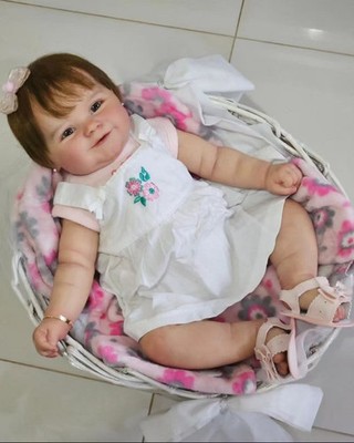 24in Finished Reborn Baby Doll Cuddly Toddler Hand-Rooted Hair Painted Toy Gifts