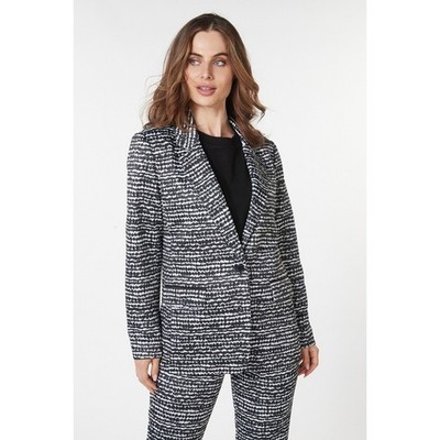 NWT Esqualo Ponte Blazer Black White Graphic Illusion Print Single Button Size S