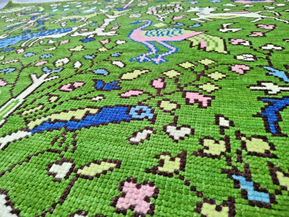 Vintage Hand Knotted Oushak Rugs 5x5 ft Antique Oriental Birds & Plant Area Rugs - Image 3 of 4