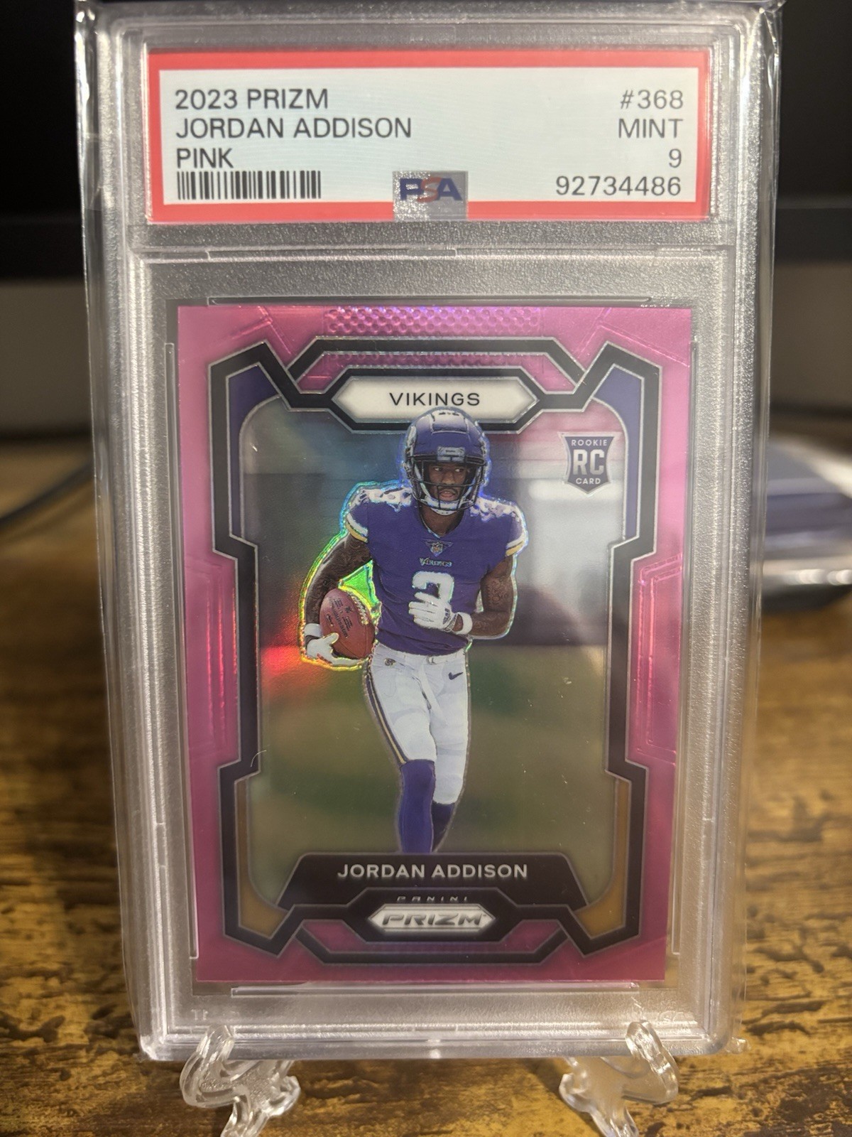 2023 Panini Prizm Rookies Jordan Addison #368 Pink Prizm (RC) PSA 9 Mint