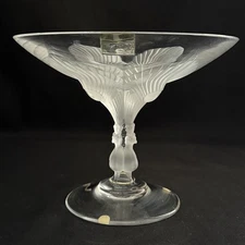 MINT! LALIQUE CRYSTAL VIRGINIA "VIRGINIE" PEACOCKS COMPOTE TAZZA BOWL