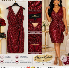Grace Karin Burgundy Sequin V-Neck Wrap Bodycon Knee Length Dress Size M