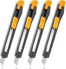 4 Pack Box Cutter Retractable, Utility Knife 9MM Wide Snap-Off Blades, Exacto Kn