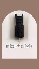 $495 p/o Alice + Olivia silk front ruffle tiered cocktail dress, black , 8