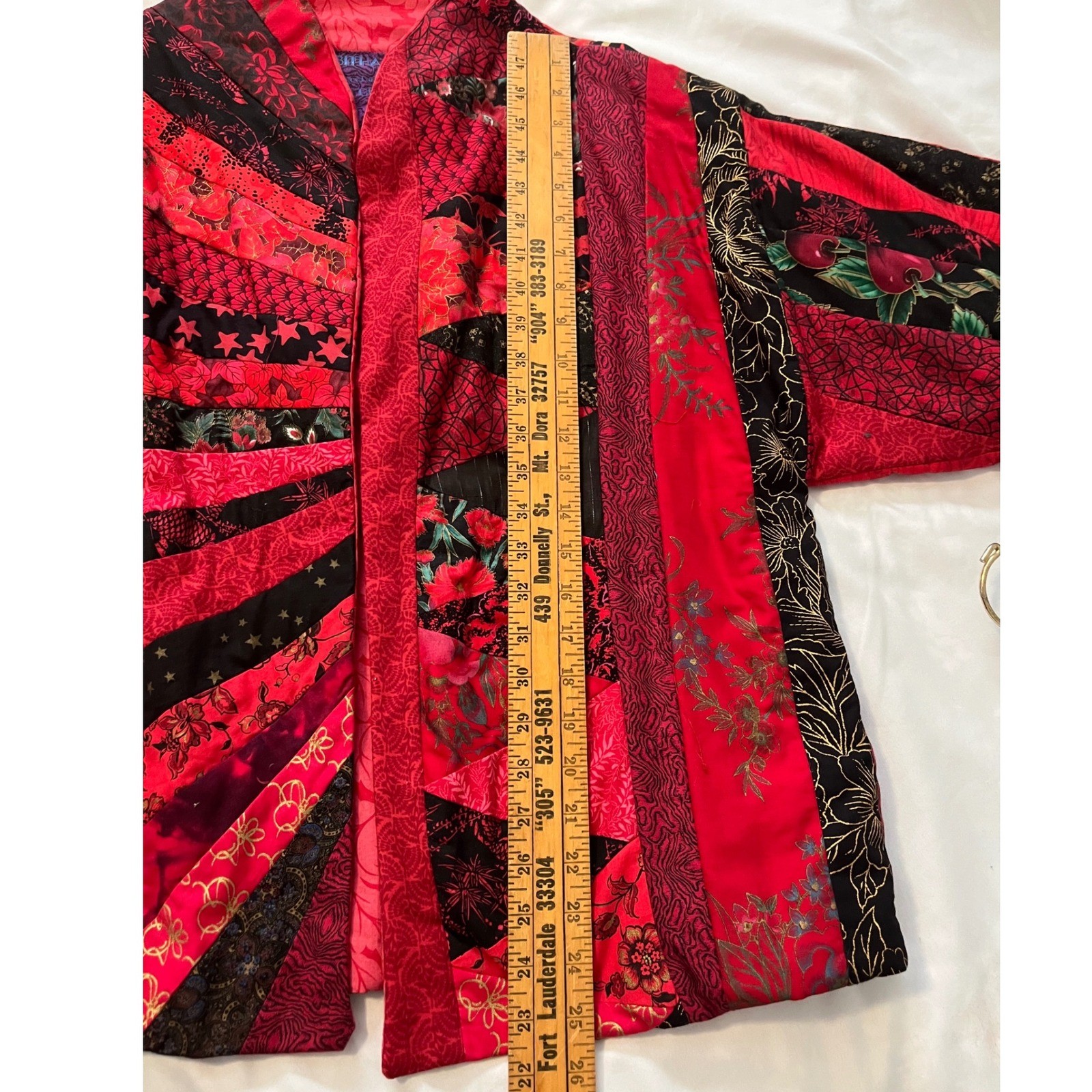 Patchwork Kimono Jacket Red Black Handmade Artsy … - image 9