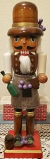 14" WOOD NUTCRACKER Hand Painted Decorated Wine Bottle Server Grapes