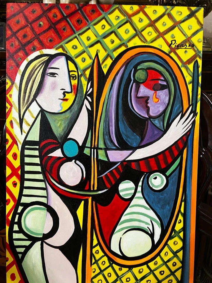 PABLO PICASSO - Increíble pintura al óleo - Lienzo hecho a mano - firmado - Con etiquetas Foto 3 de 4