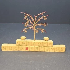 Blossom Bucket Welcome Good Friends Word Block With Tree/Stars & Sheep Suzi Skog
