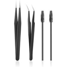 Stainless Steel Eyelash Extension Tweezers Straight Curved Tip and Eyelash